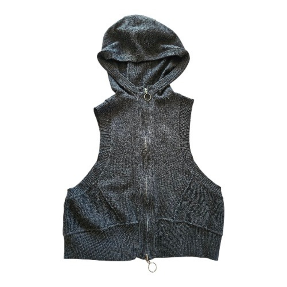 Daily Practice Anthro Black Double Zip‎ Cropped Hooded Soft Vest sz S